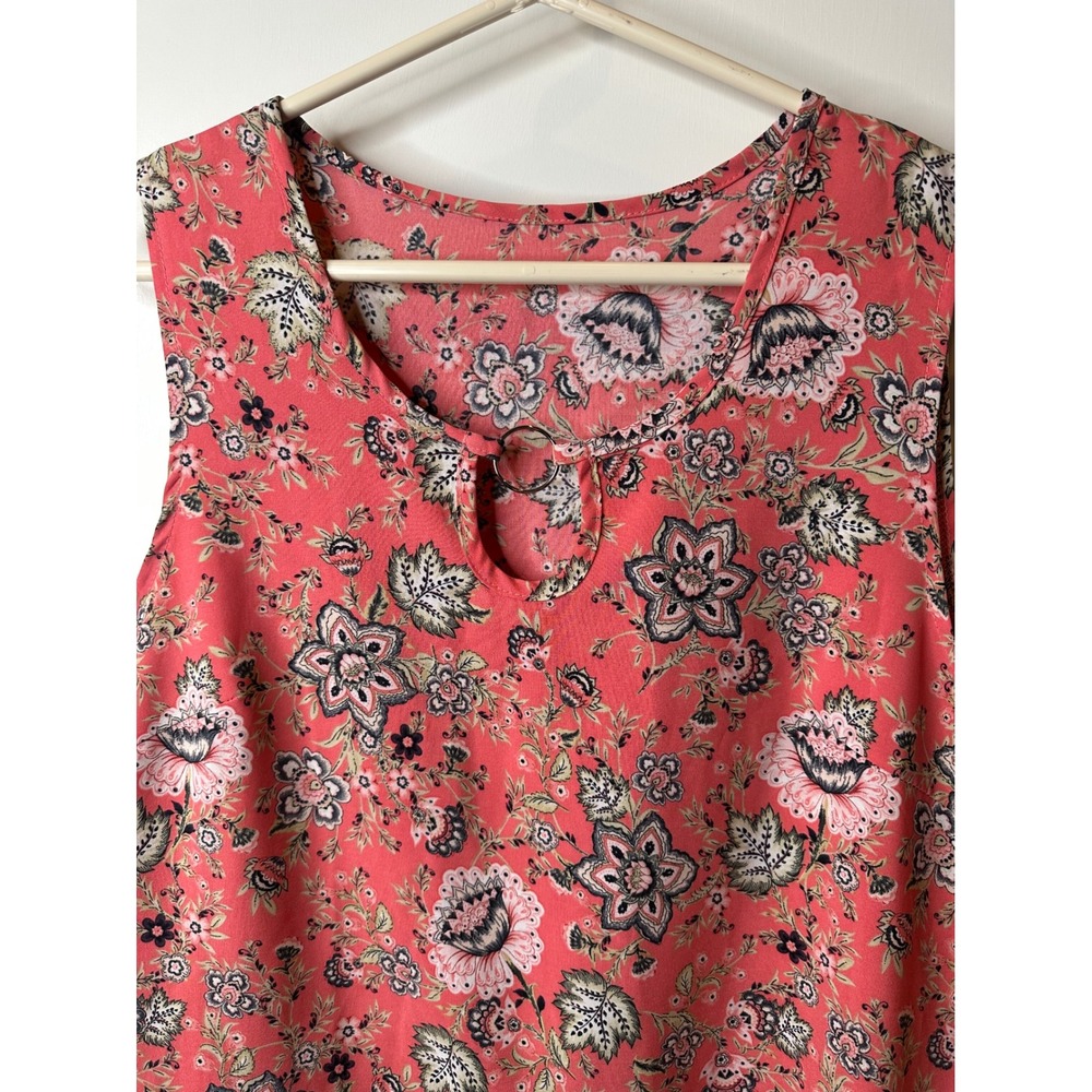 Emery Rose Womens Floral Paisley Shift Dress Coral Pink Keyhole Ring Detail Med - Picture 2 of 6
